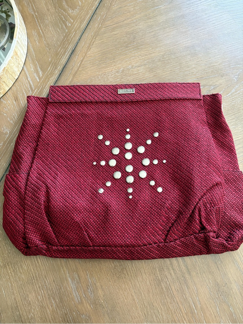 Miche Red Textured Tote with Starburst Stud Accent